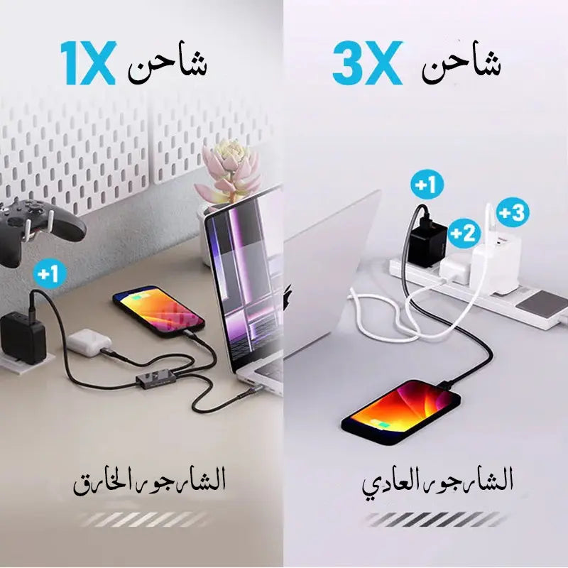 كابل  Typ-c ثلاثي المنافذ، قوة في سلك واحد